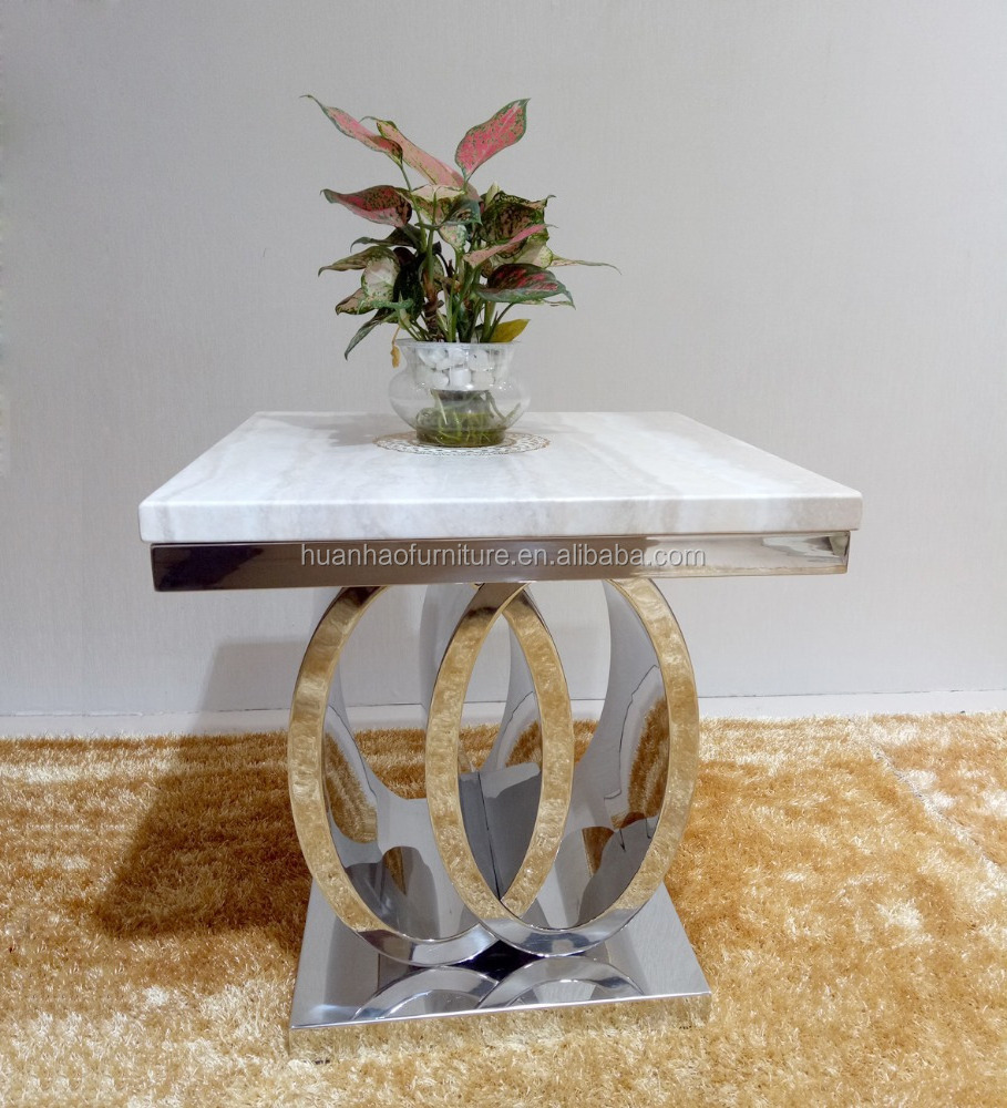 Wholesale modern stainless frame square marble top end side table for living room