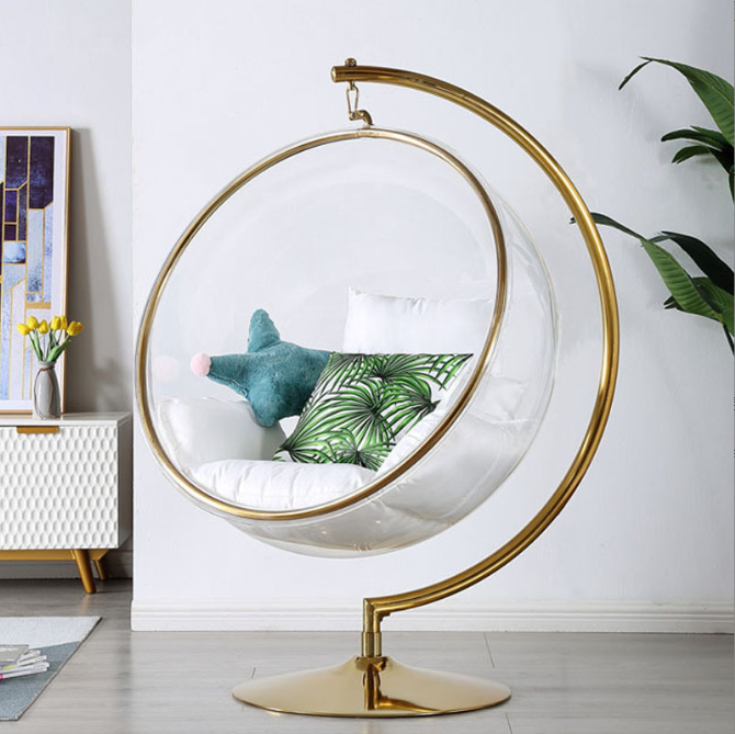 Hot sell hanging swing egg chair round clear revolving bubble acrylic chair living room