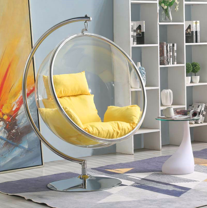 Hot sell hanging swing egg chair round clear revolving bubble acrylic chair living room