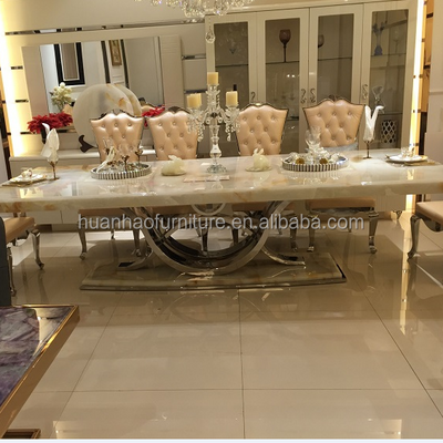 DH-1401 Foshan factory modern furniture marble top gold stainless steel dining table