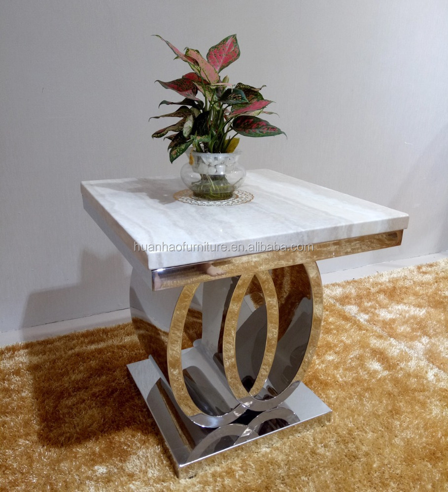 Wholesale modern stainless frame square marble top end side table for living room