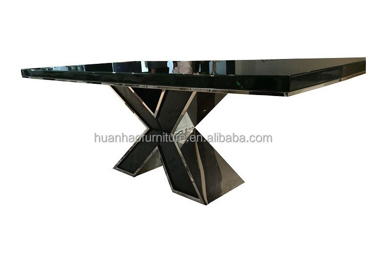 DH-1410 Foshan restaurant furniture large X shape stainless steel leg marble dining table