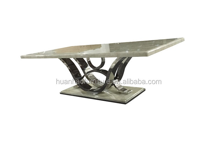 DH-1401 Foshan factory modern furniture marble top gold stainless steel dining table