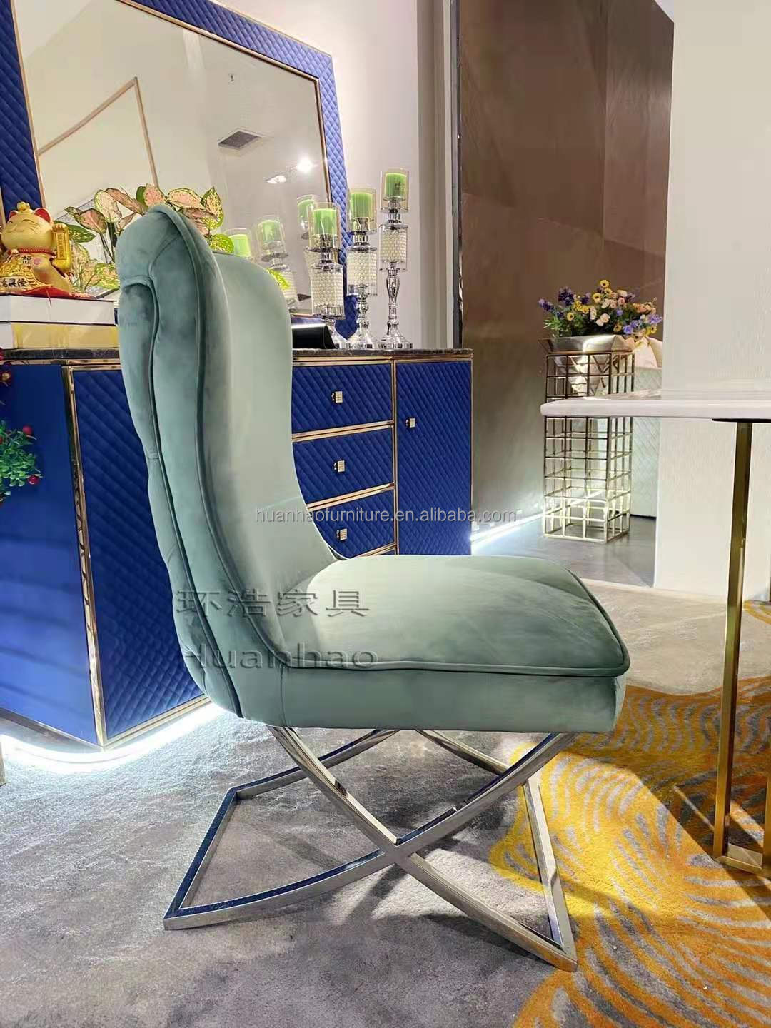 Dinning room chair metal leg velvet fabric ring back luxury modern furniture dinner restaurant stainless steel dining chair