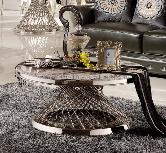 Elegant stainless steel bird nest marble top coffee table / center table design