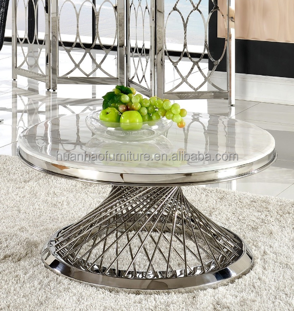 Elegant stainless steel bird nest marble top coffee table / center table design