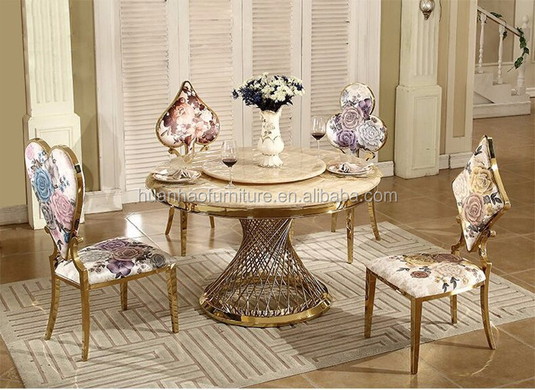 New product marble top dining table rose gold stainless steel base DH-826