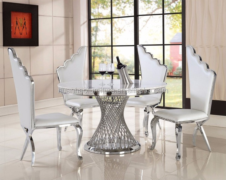 New product marble top dining table rose gold stainless steel base DH-826