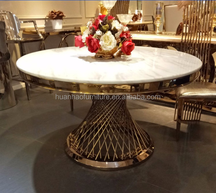 New product marble top dining table rose gold stainless steel base DH-826