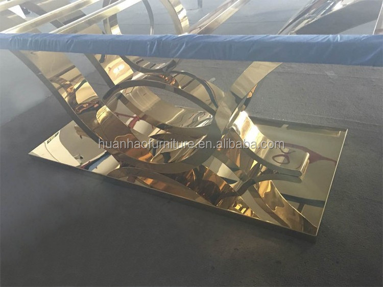 DH-1401 Foshan factory modern furniture marble top gold stainless steel dining table