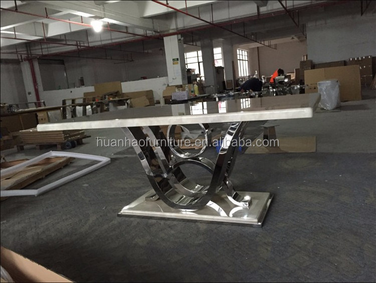 DH-1401 Foshan factory modern furniture marble top gold stainless steel dining table