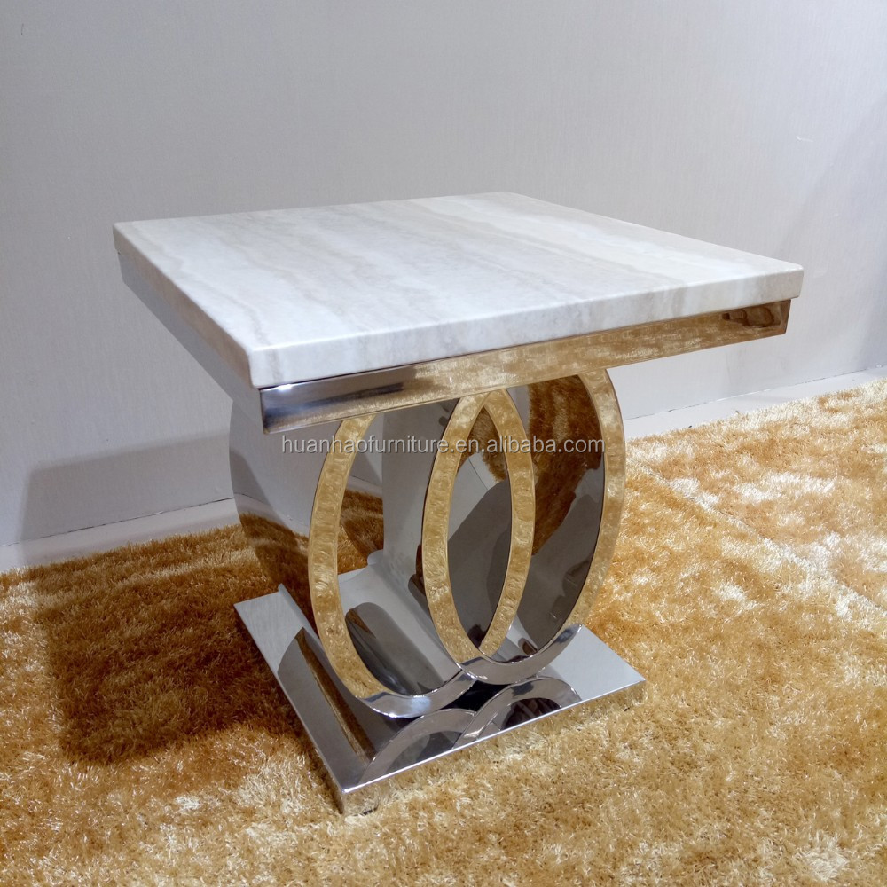 Wholesale modern stainless frame square marble top end side table for living room