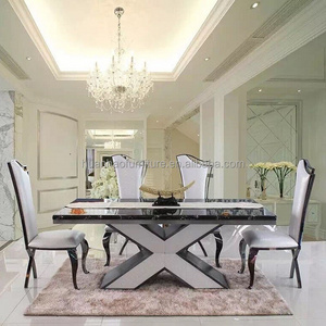 DH-1410 Foshan restaurant furniture large X shape stainless steel leg marble dining table