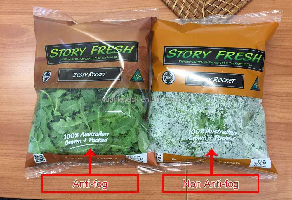 Custom Logo Anti-Fog Plastic OPP Pouch Fresh Vegetables Fruits Lettuce Packing Bags With Vented Holes