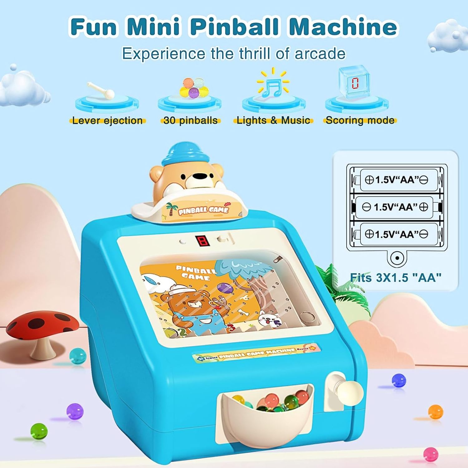 2024 Best Gifts Pinball Machine for Kids, Electronic Arcade Tabletop Marbles Pinball Game with Lights and Music