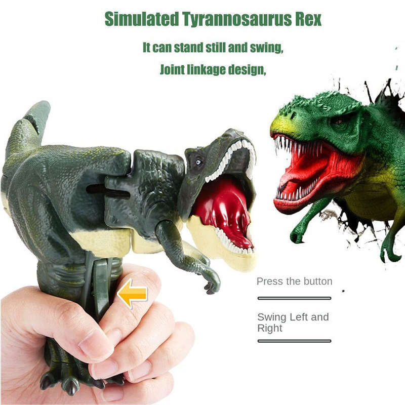 Tiktok 2023 hot sell press shake left and right scary twisting Tyrannosaurus rex pistol decompression trick dinosaur kid toys