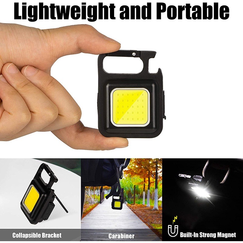 COB Small Flashlights, 800Lumens Bright Rechargeable Keychain Mini Flashlight 3 Light Modes Portable Pocket Light for Camping