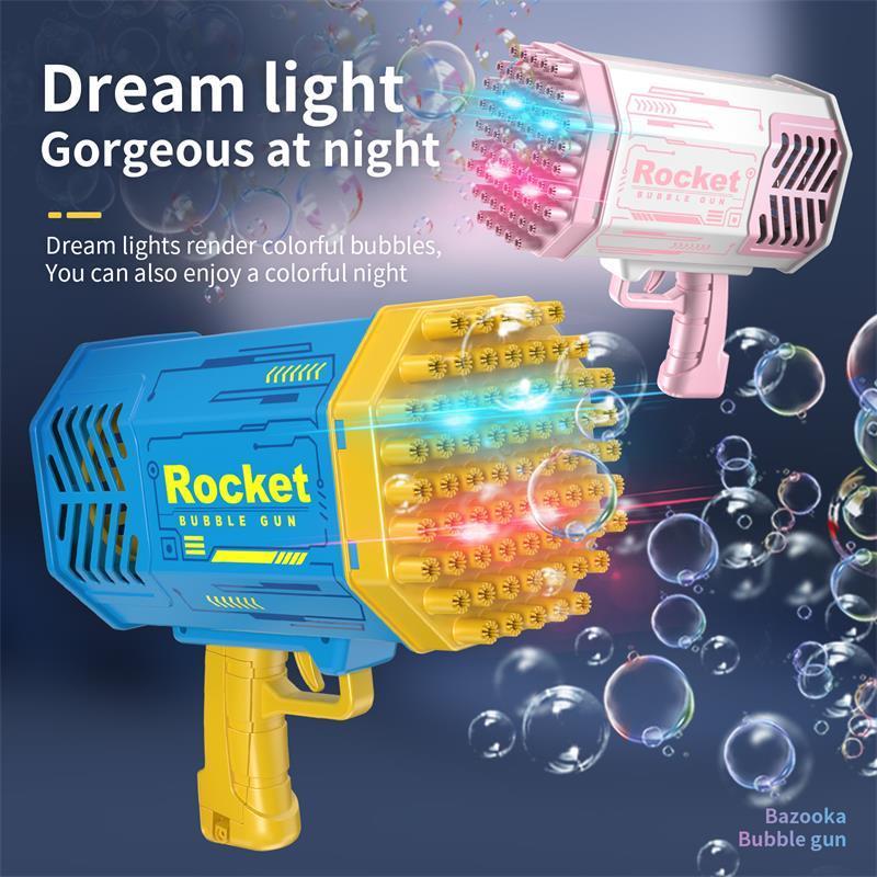 Amazon Hot Sale Summer Bubble Gun Rocket 69 Holes Automatic Blower Soap Bubbles Machine Gun For Kids