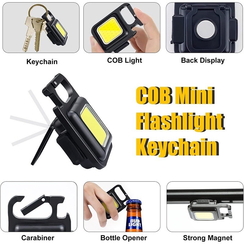 Mini Portable Rechargeable COB Led Flashlight with Magnetic Base Keychain Bottle Opener Flashlight