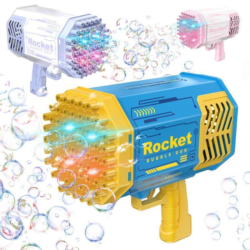 Amazon Hot Sale Summer Bubble Gun Rocket 69 Holes Automatic Blower Soap Bubbles Machine Gun For Kids