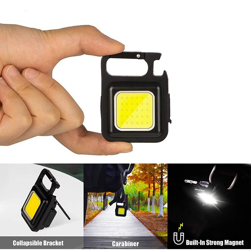 Mini Keychain Flashlights, 800 Lumens 4 Light Modes Rechargeable Pocket Light with Folding Bracket Magnet and Bottle Opener