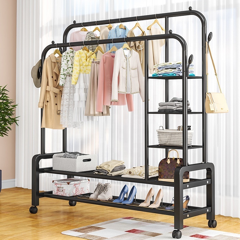 Promotion Metal Coat Rack Stand Clothes Rack With Double Bottom Shelf