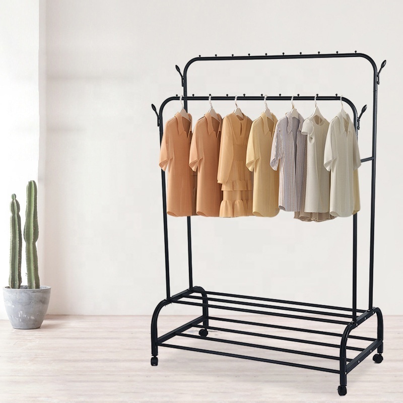 Modern Movable Coat Rack Clothes Hanger Stand Garment Rack With Bottom Shelf