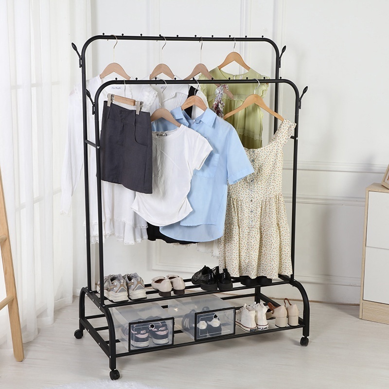 Modern Movable Coat Rack Clothes Hanger Stand Garment Rack With Bottom Shelf