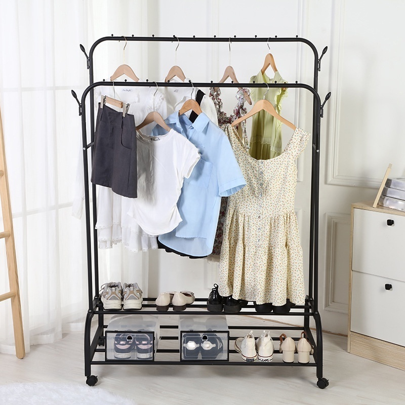 Modern Movable Coat Rack Clothes Hanger Stand Garment Rack With Bottom Shelf