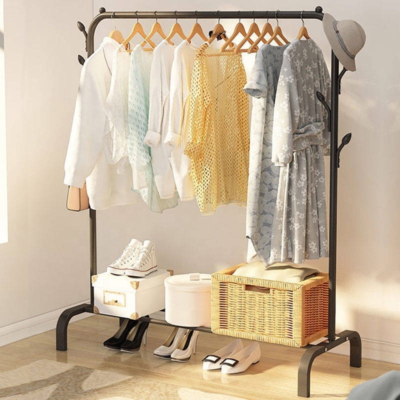 Promotion Windproof Metal Clothes Garment Rack With Wheels And Hooks