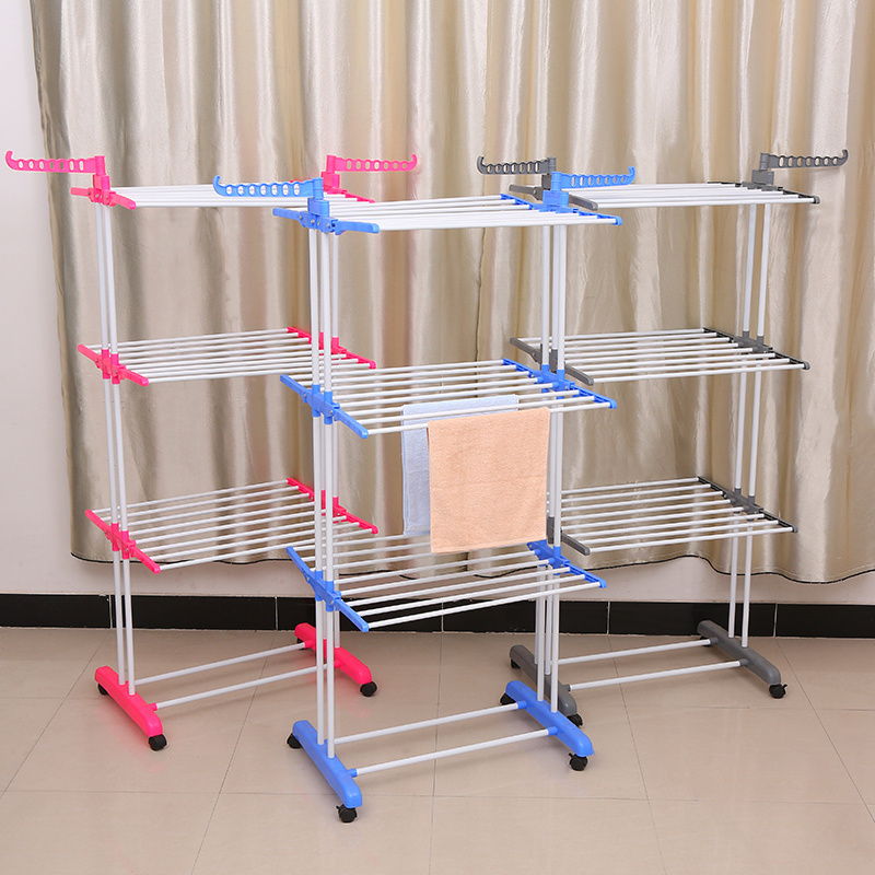 Wholesale Pink Color Movable Clothes Rack Plastic Accessories Easy To Install Clothes Rack Towel Quilt Drying Rack