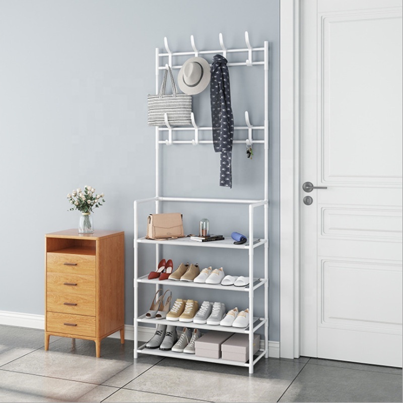 4 Tier 80cm Entrance Hall Coat Rack Organiser Metal Multi-purpose Storage Shoe Bench