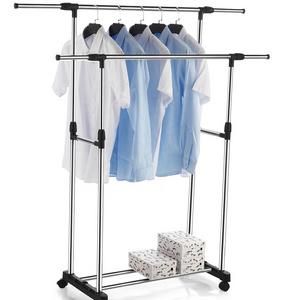 Double Rod Portable Clothing Hanging Garment Rack