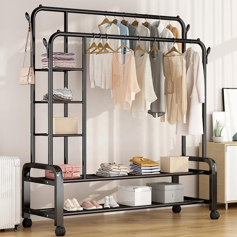 Promotion Metal Coat Rack Stand Clothes Rack With Double Bottom Shelf