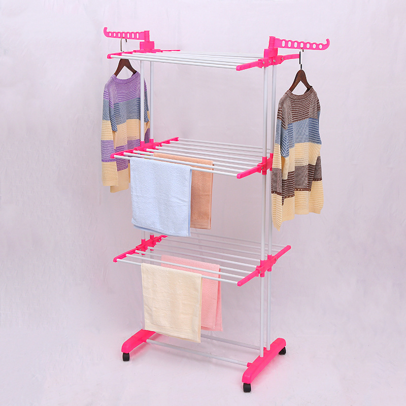 Wholesale Pink Color Movable Clothes Rack Plastic Accessories Easy To Install Clothes Rack Towel Quilt Drying Rack