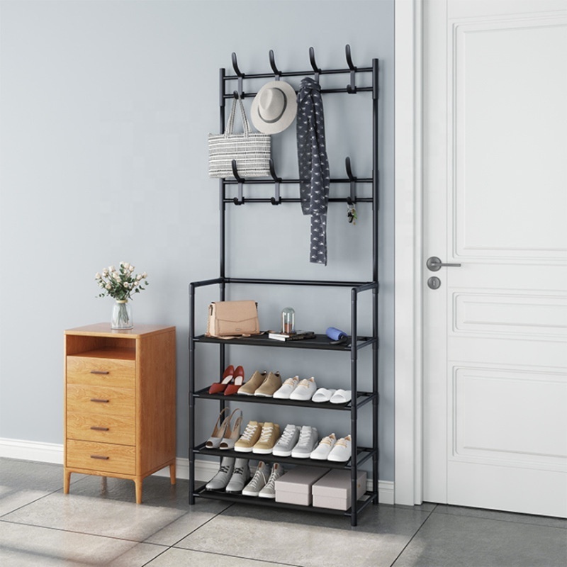 4 Tier 80cm Entrance Hall Coat Rack Organiser Metal Multi-purpose Storage Shoe Bench