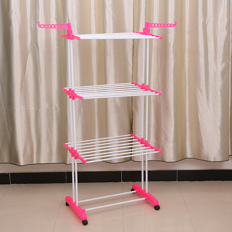 Wholesale Pink Color Movable Clothes Rack Plastic Accessories Easy To Install Clothes Rack Towel Quilt Drying Rack