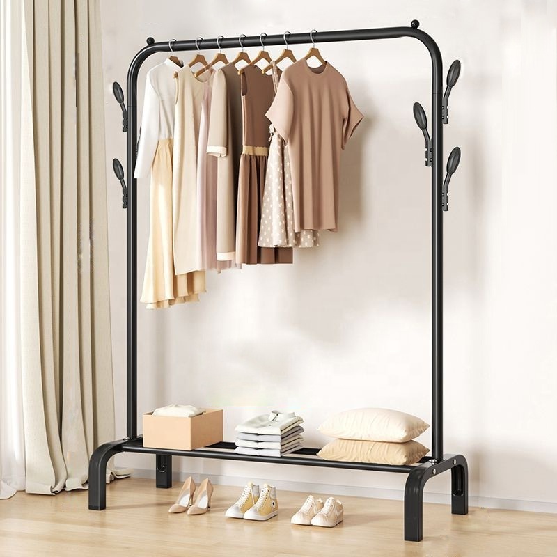 Promotion Windproof Metal Clothes Garment Rack With Wheels And Hooks