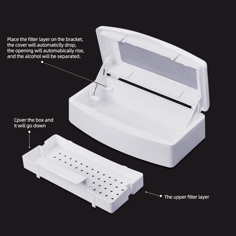 Nail Equipment Sterilizer Box Tools Plastic Nail Sterilizer Tray for Tweezer White Nail Sterilizing Box Storage Organizer
