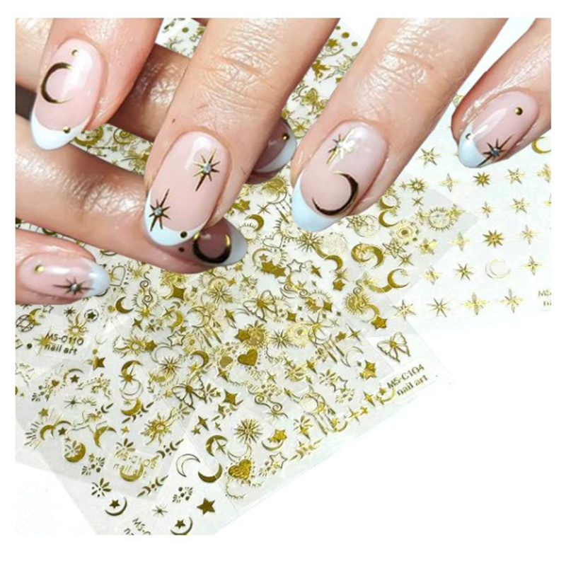 OEM Star and Moon Series Nail Stickers Luxury 3d Women Embossed Nail Sticker Decoration Set Silver Gold Nail Decals for Decor