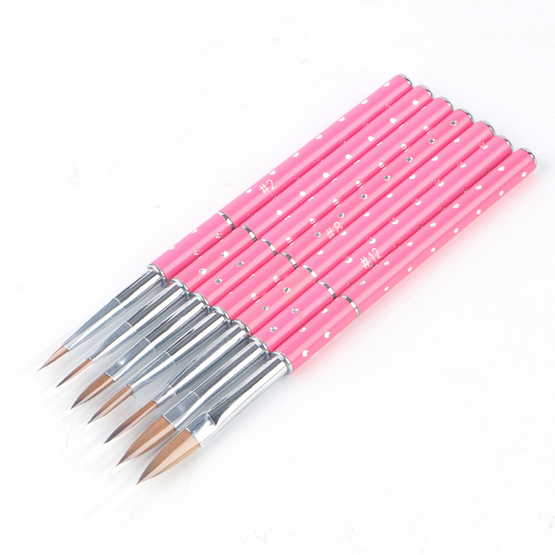 OEM&ODM Inlaid Diamond Aluminum Handle Kolinsky 2#-14# Nail Beauty Drawing Brush For Acrylic 3D Art Nails Design