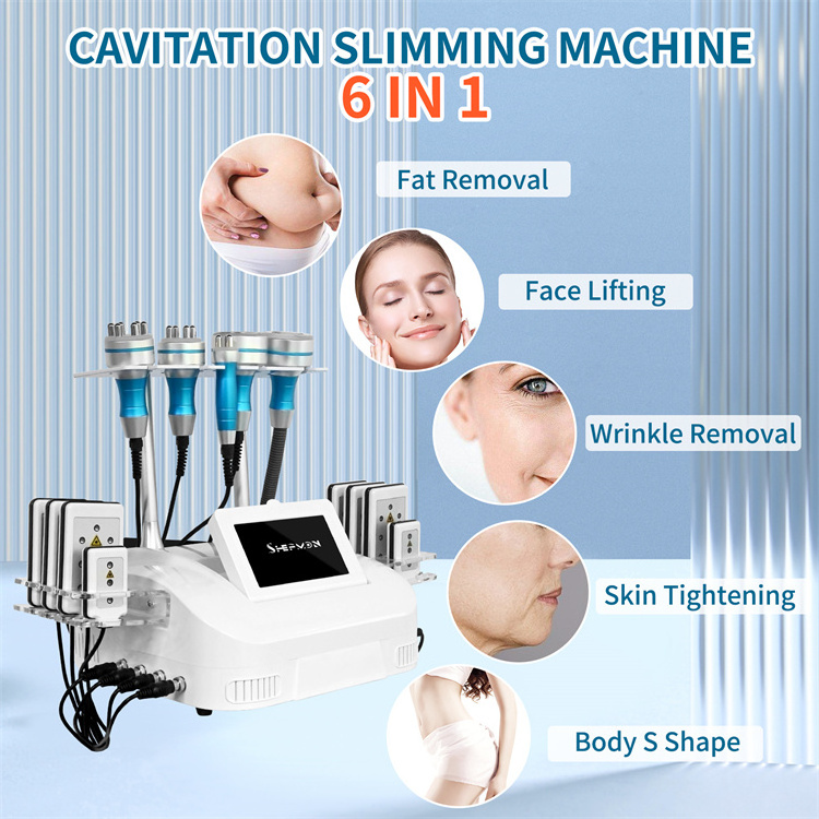 Fat Remover Skin Tightening Vacuum RF Body Slimming 6 in 1 Ultraslim Lipocavitation machine with Lipo Pads