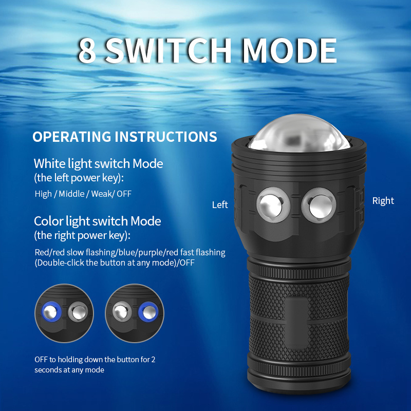 Mini wrist flashlight 8000lm outdoor super bright diving flashlight scuba diving torch light equipment led flashlight