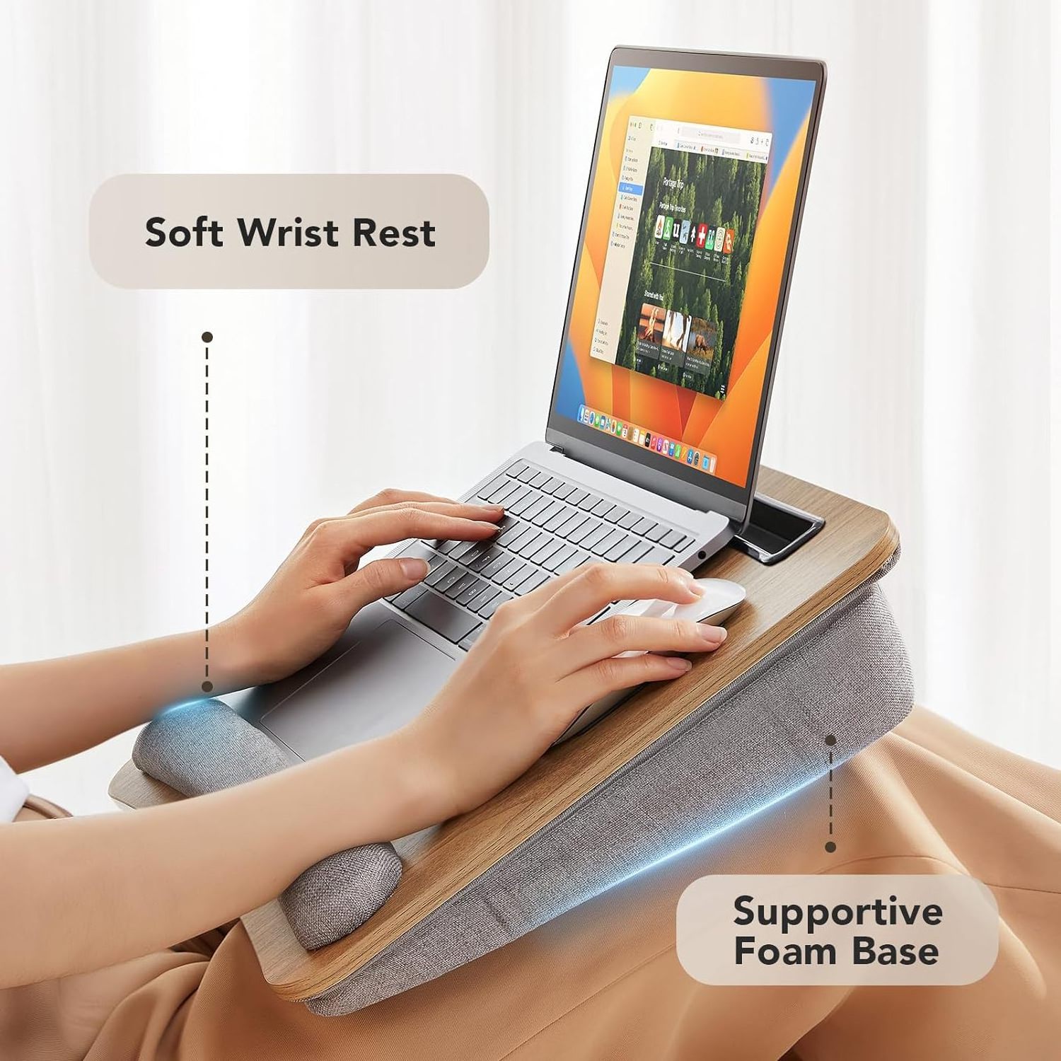 HUANUO Portable Lap Laptop Desk with Pillow Cushion Fits up to 15.6 inch Laptop with Anti-Slip Strip Storage Function for Home