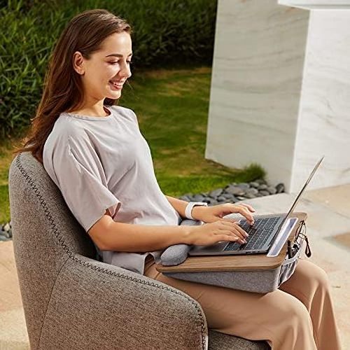 HUANUO Portable Lap Laptop Desk with Pillow Cushion Fits up to 15.6 inch Laptop with Anti-Slip Strip Storage Function for Home