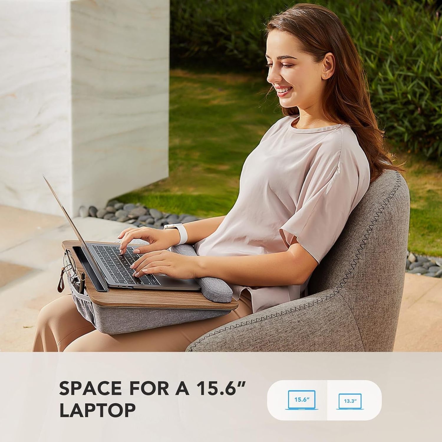 HUANUO Portable Lap Laptop Desk with Pillow Cushion Fits up to 15.6 inch Laptop with Anti-Slip Strip Storage Function for Home