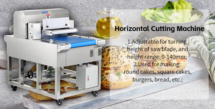 2024most popular Horizontal bakery usage hotdog bread bun hamburger bun slicing cutting slicer machine