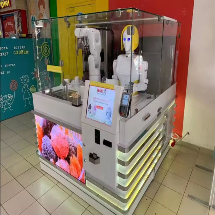 Robotic ice cream vending machine automatically operates the frozen ice cream machine