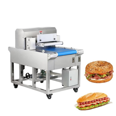 2024most popular Horizontal bakery usage hotdog bread bun hamburger bun slicing cutting slicer machine