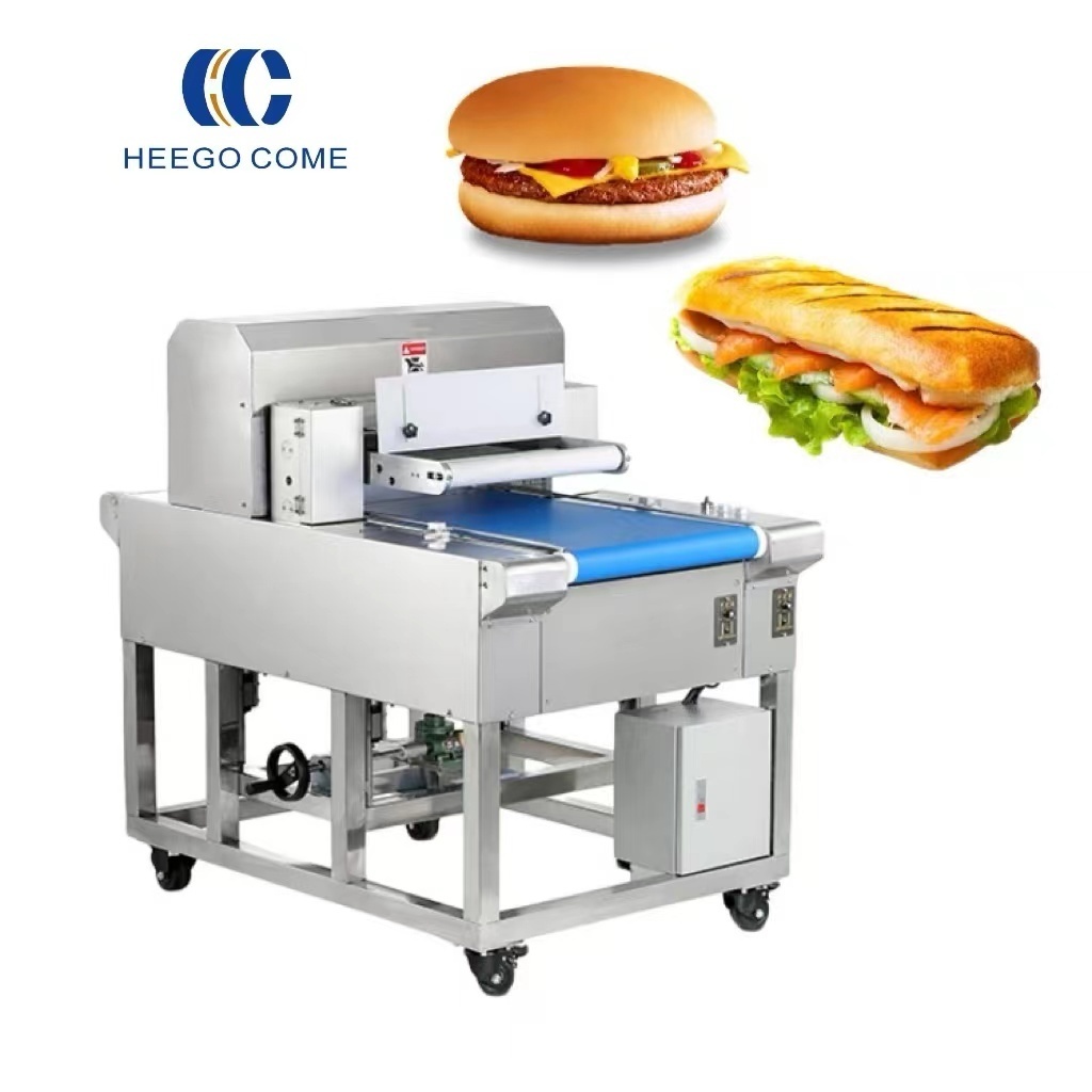 2024most popular Horizontal bakery usage hotdog bread bun hamburger bun slicing cutting slicer machine